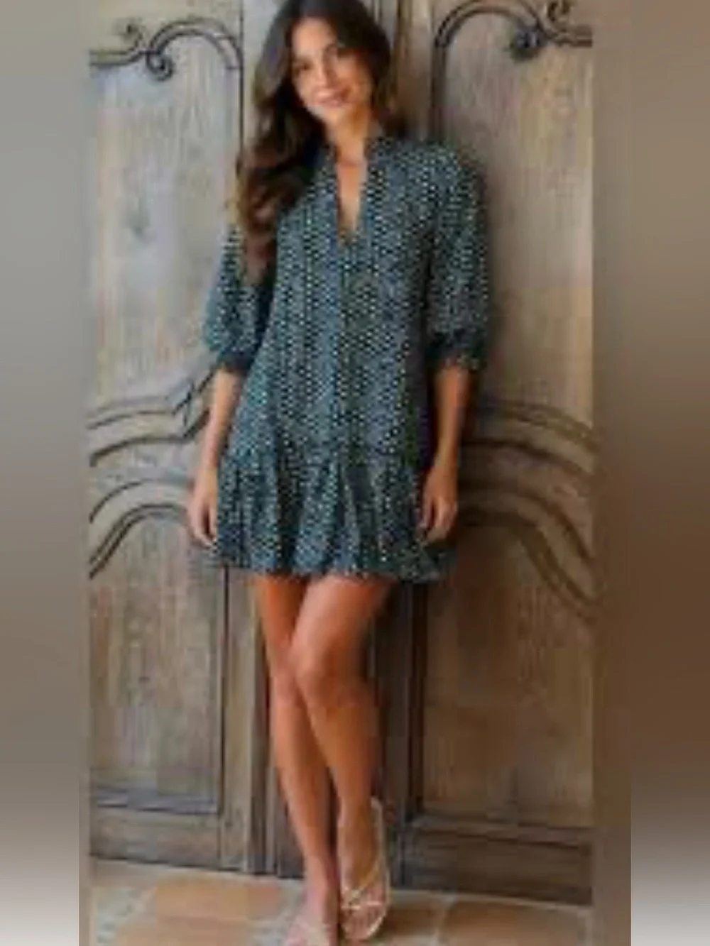 Olivia James The Label Polka Dot V-Neck Drop Waist Mini Dress Size Small